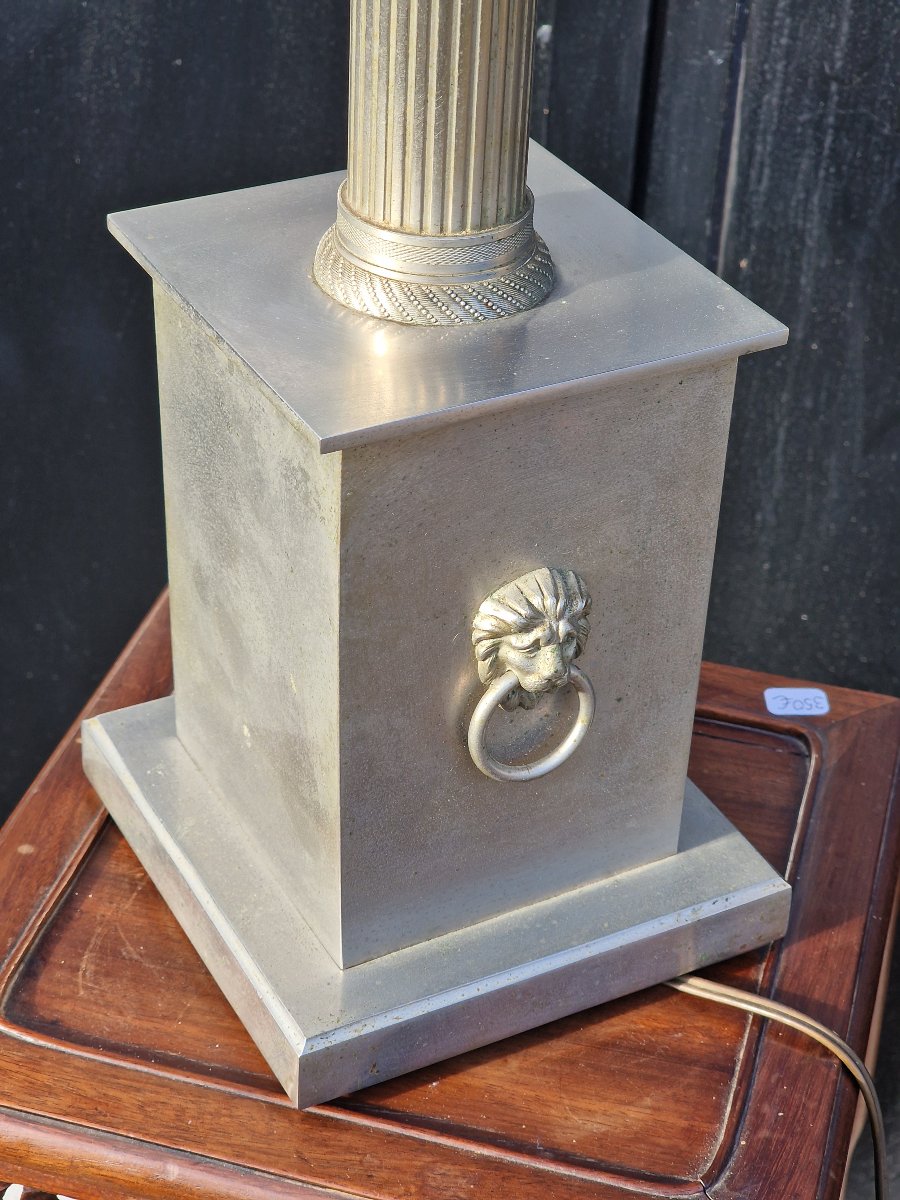 Neoclassical Silver-plated Bronze Lamp Base, Empire Style, Charles, 1950-photo-1