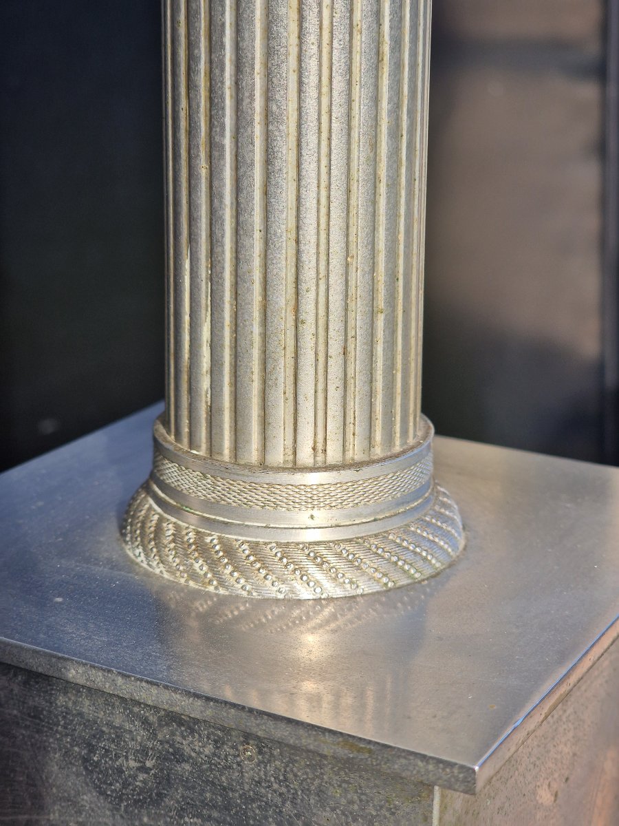 Neoclassical Silver-plated Bronze Lamp Base, Empire Style, Charles, 1950-photo-2