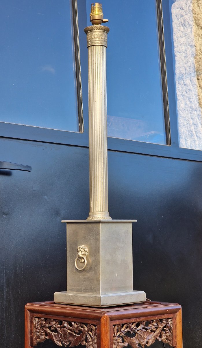 Neoclassical Silver-plated Bronze Lamp Base, Empire Style, Charles, 1950
