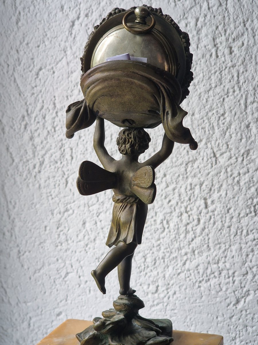 Porte montre à coq en bronze époque empire décor d'angelot aux ailes de papillon -photo-2