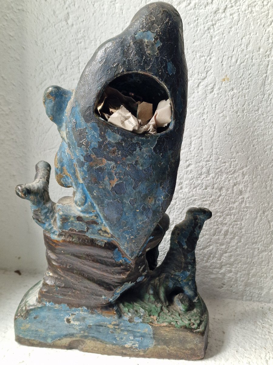 Painted Terracotta Watch Holder Featuring Chronos Watching Over A Sleeping Shepherdess—folk Art-photo-1