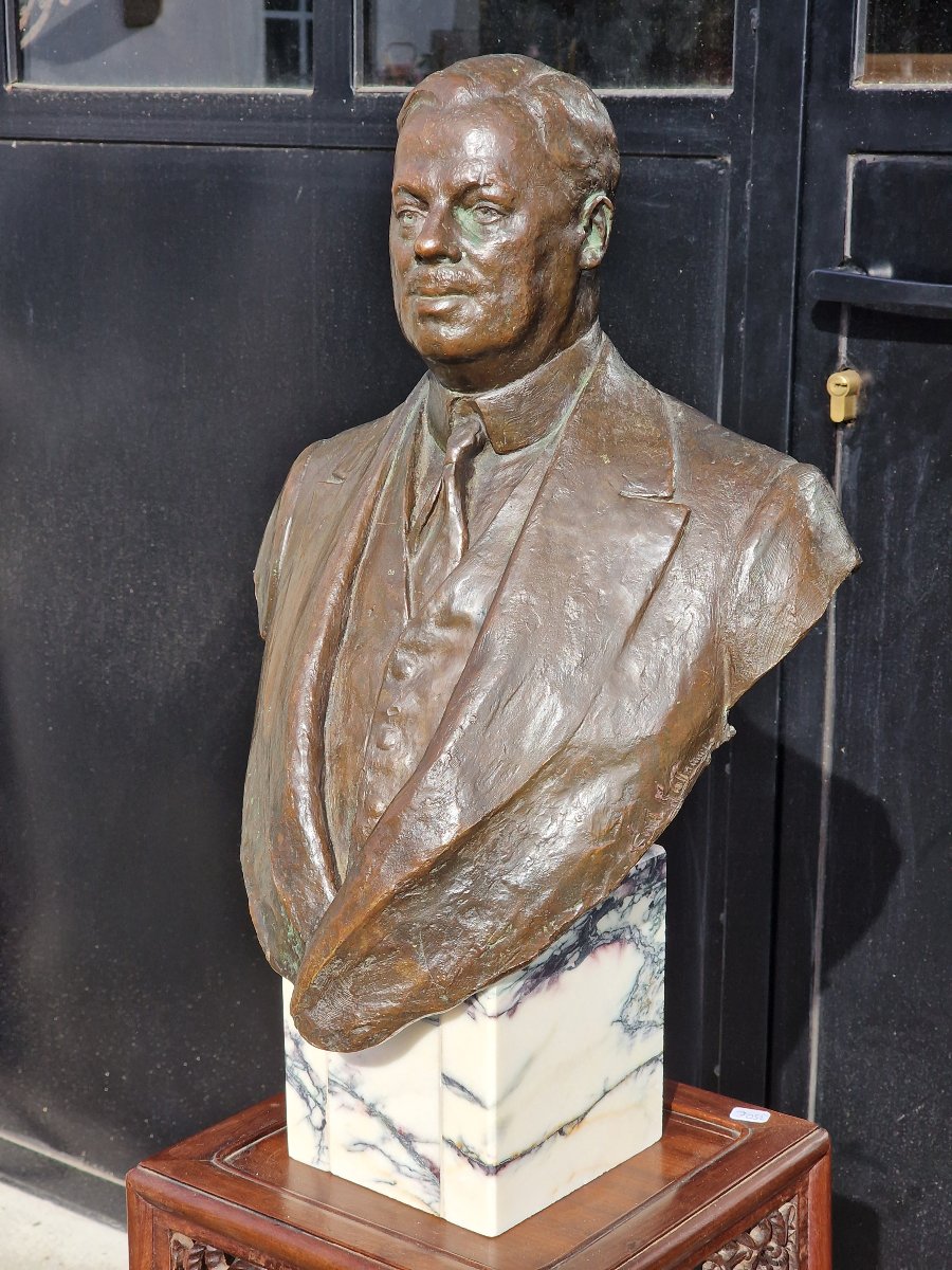 Statue buste en bronze Harold Sidney Harmsworth par Emile Oscar Guillaume Leblanc Barbedienne-photo-4
