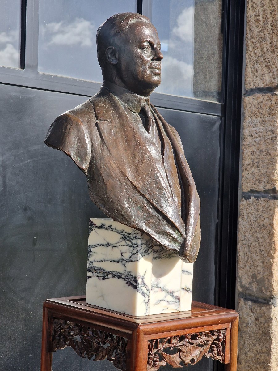 Statue buste en bronze Harold Sidney Harmsworth par Emile Oscar Guillaume Leblanc Barbedienne-photo-1