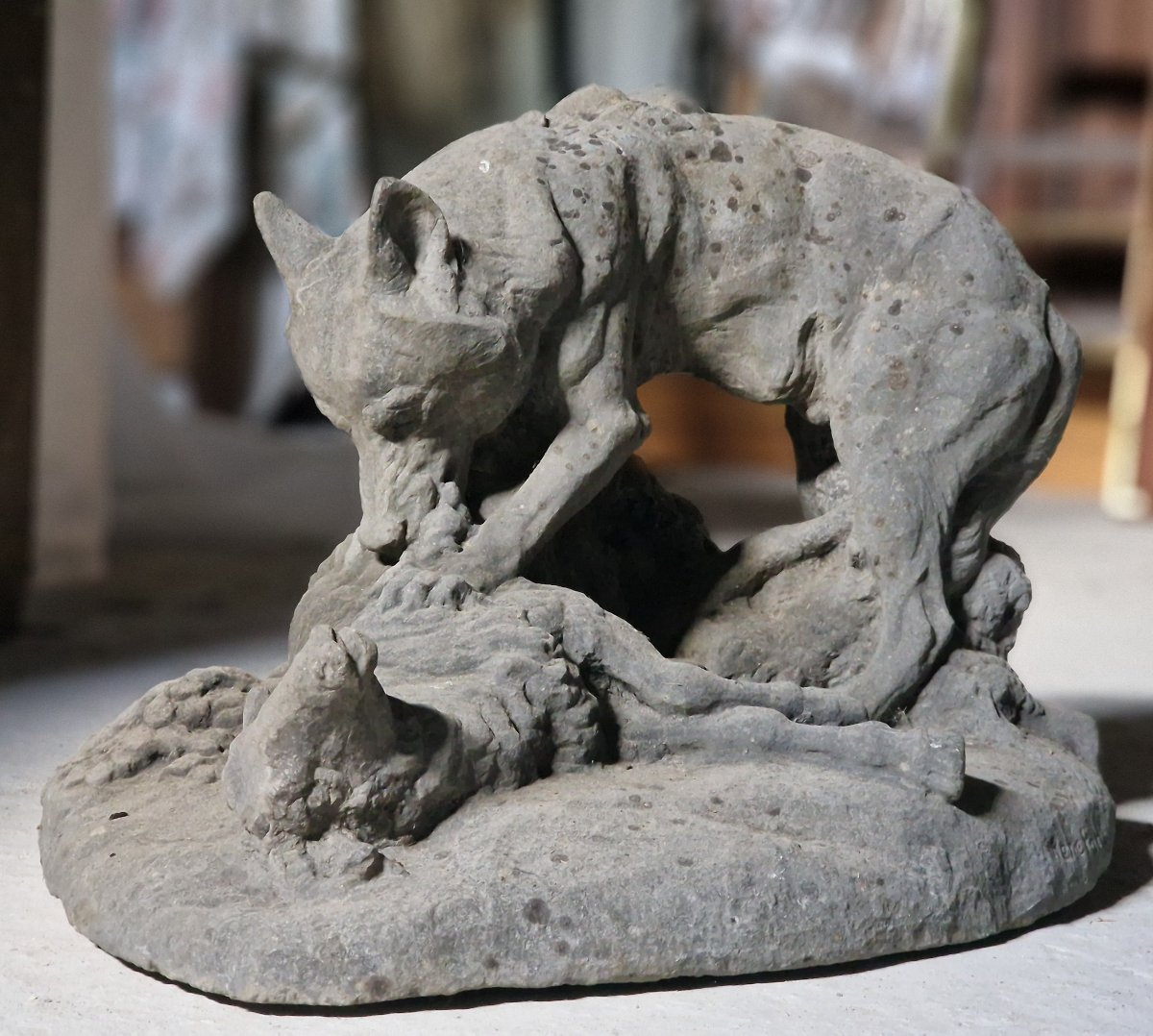 Directly Carved Stone Statue Of A Wolf Devouring A Sheep By René Paris, Gold Medal-photo-2
