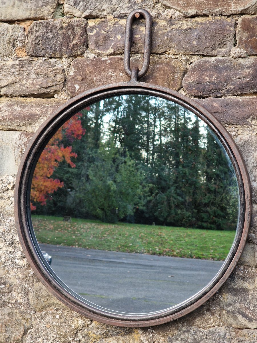 Grand miroir brutaliste en fer forgé style de Jean Touret Marolles ou  Léopold Gest-photo-4