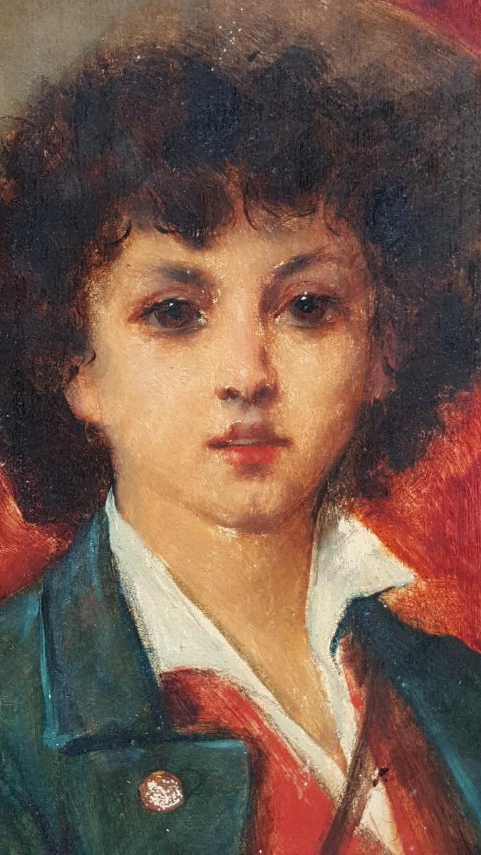 Portrait Of Young Neapolitan Man By Leon Herbo (1850-1907) Belgian School-photo-4