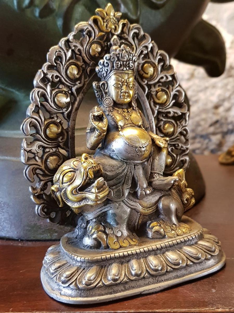 Bouddha Vaishravana En Bronze Argent 19ème 