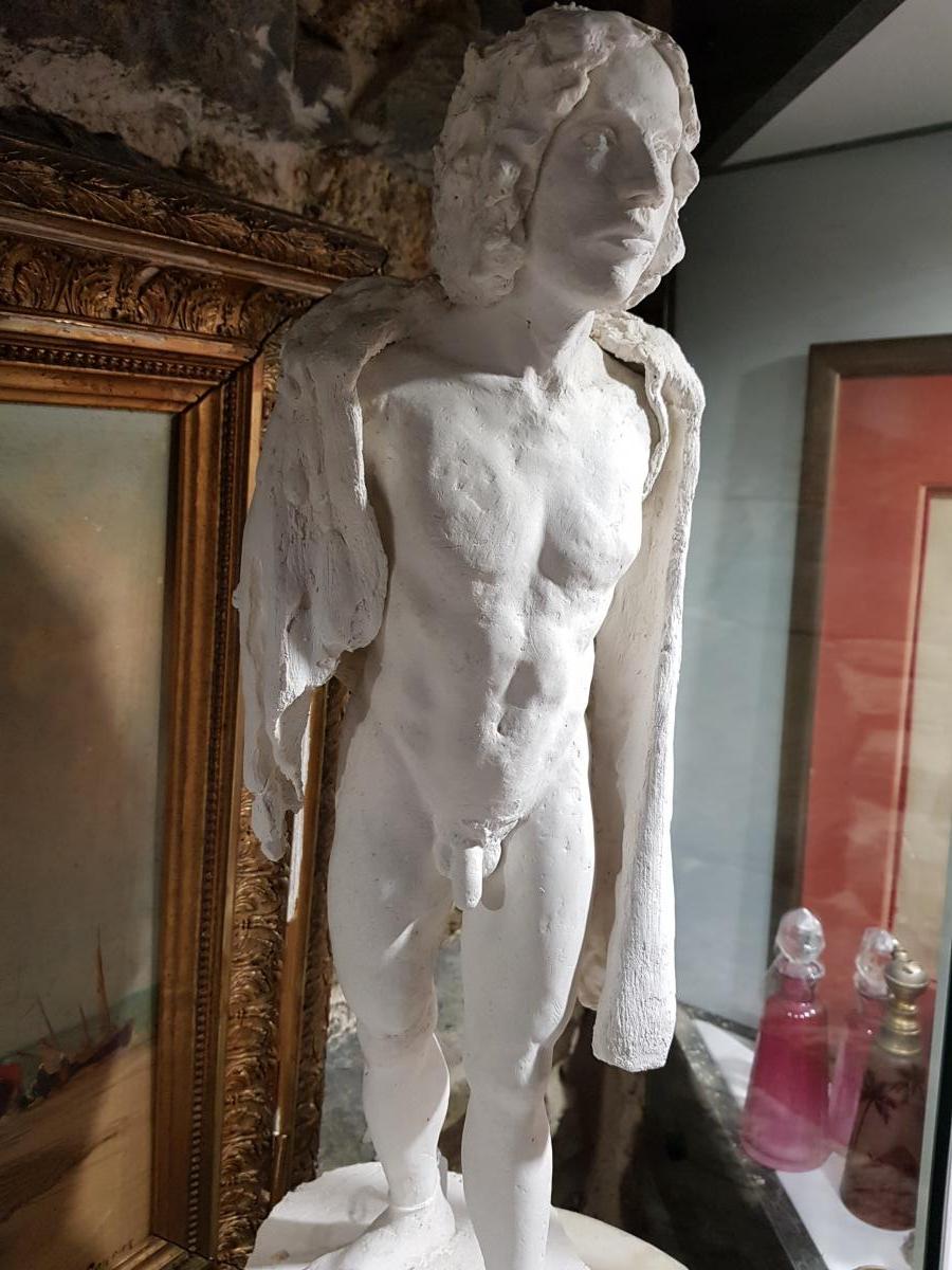 Large Plaster Study Representative A Nude Man Walking-photo-3