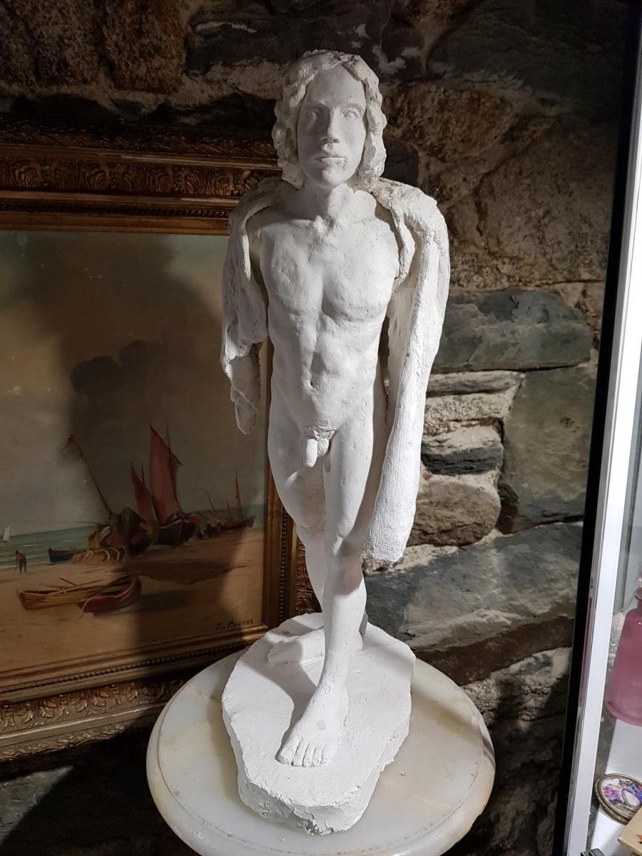 Large Plaster Study Representative A Nude Man Walking-photo-4