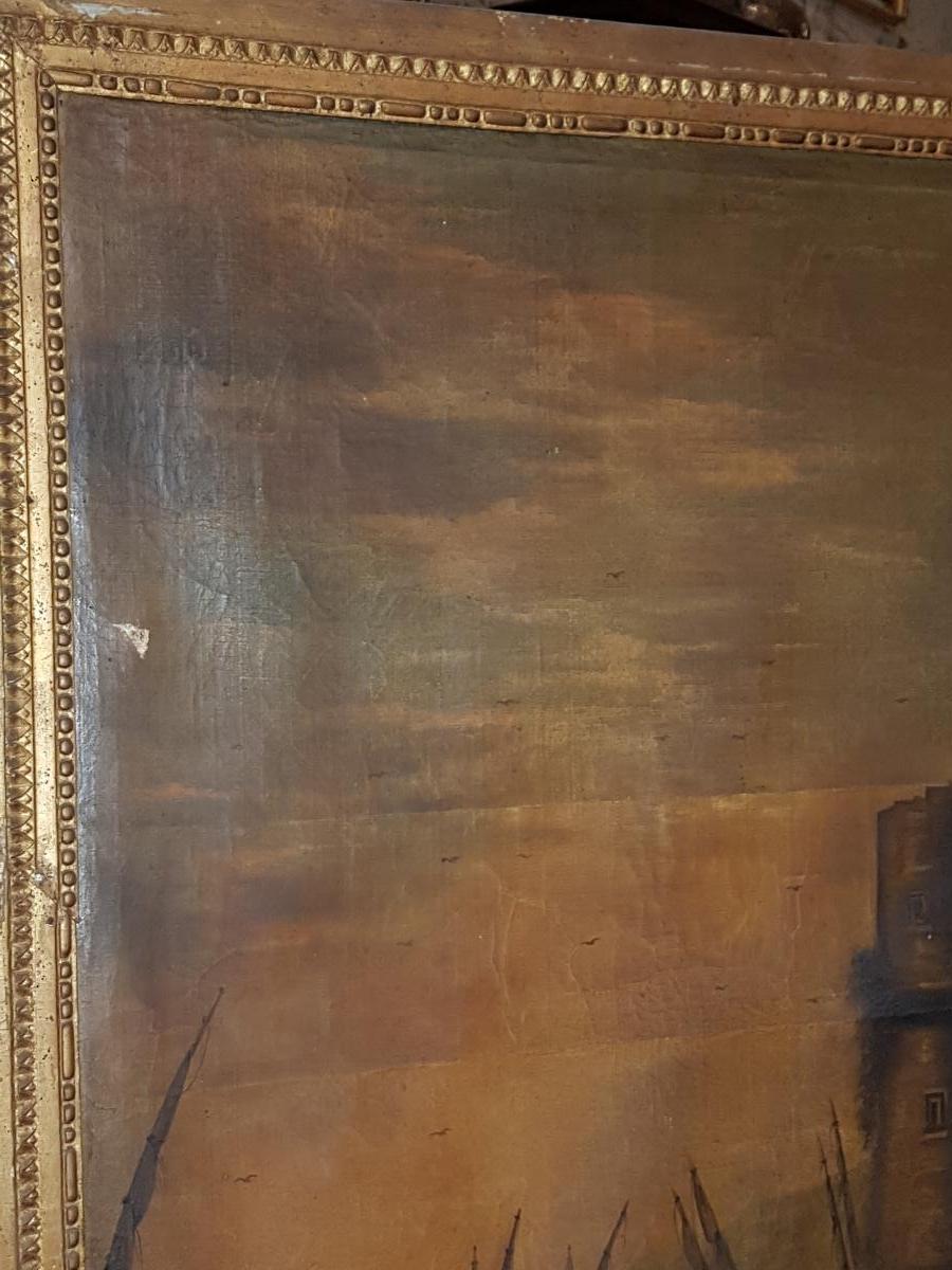 Painting 18th Port Scene With Fishermen And Sailboats Lacroix De Marseille-photo-2