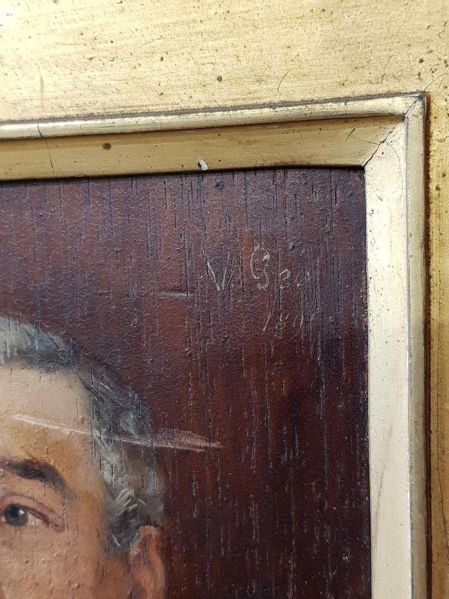 Table Portrait Of Mayor Signed V.geo And Dated 1891 In Its Golden Frame-photo-4