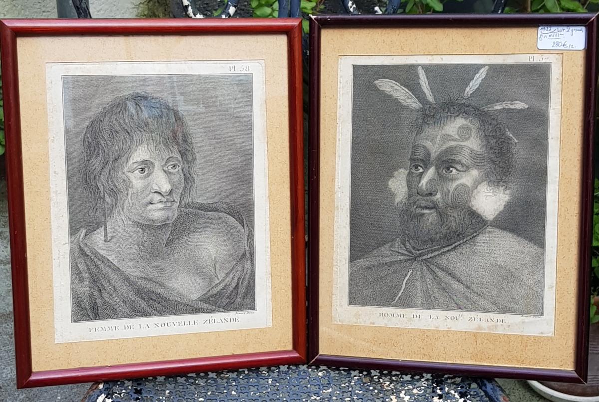 Pair Of Burin Engravings Man And Woman Of New Zealand Late 18th Of Benard Direx