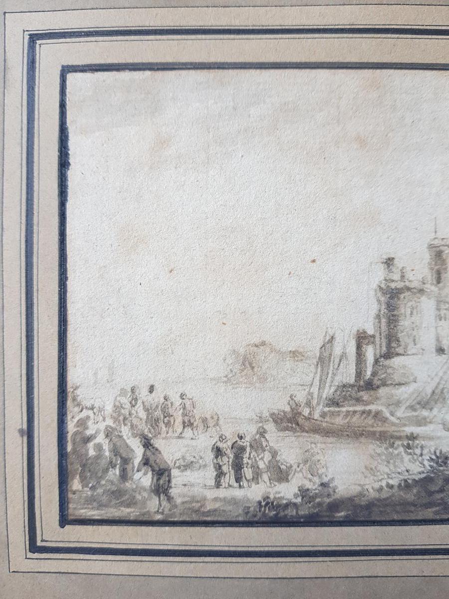 Small Drawing Ink 18th Port Scene St. Lacroix Marseille Or Joseph Vernet-photo-7
