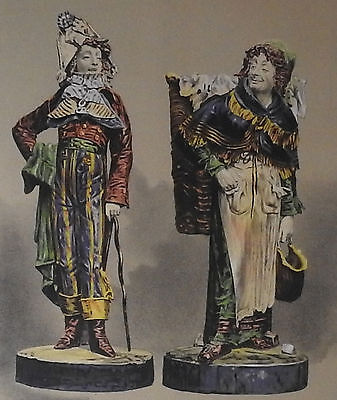 Paire De Statues Signées Achille Barbizet d'Après Palissy Couple Italiens-photo-8