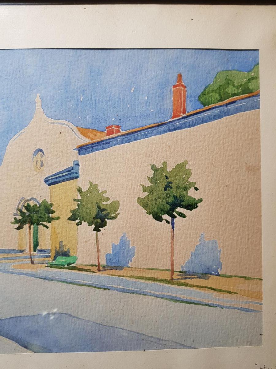 Aquarelle Vers 1930 La Rochelle Représentant l'Hopital Saint Louis Signé-photo-1