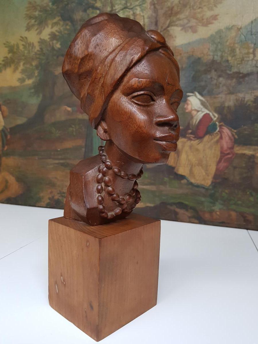 Africanist Sculpture Circa 1920-1930 Carved Mahogany Signed Ramos-photo-2