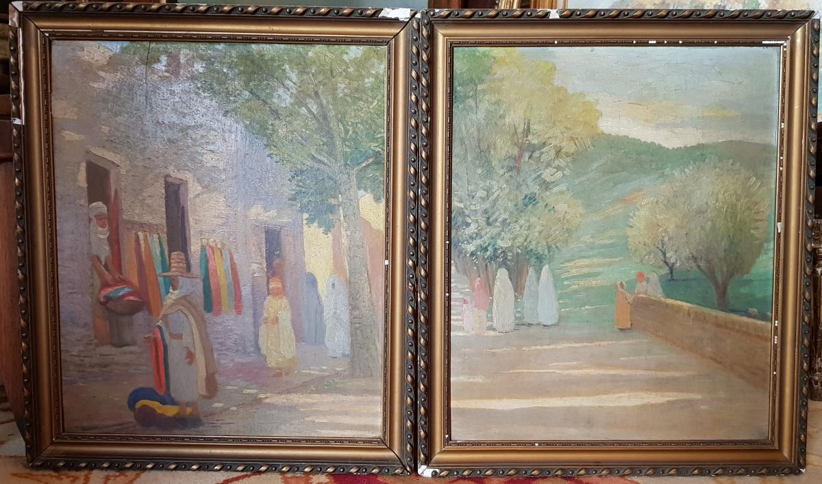 Pair Of Orientalist Paintings North Africa Signed M.cohen