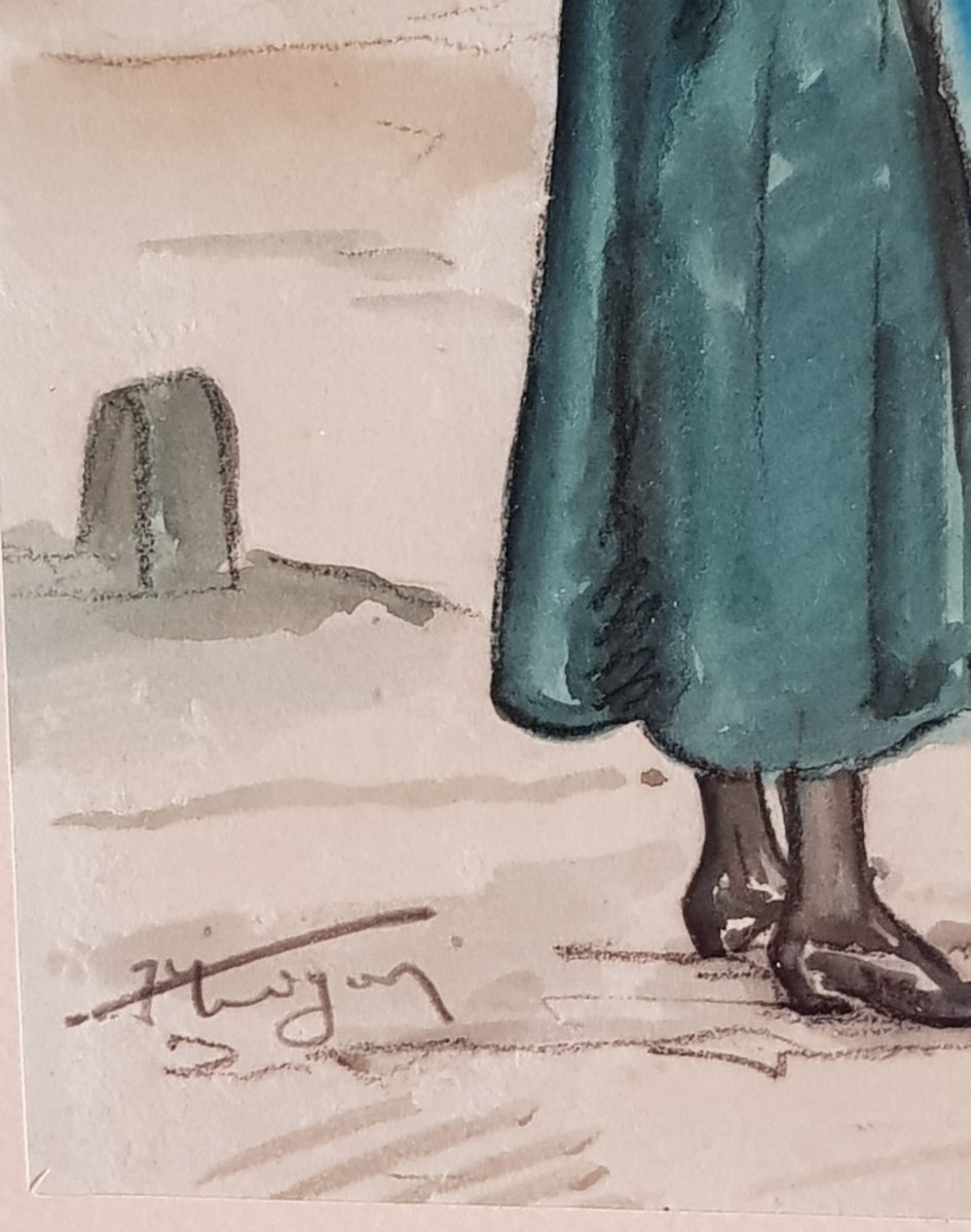 Paire d'Aquarelles Jean De Trigon (1902-1968) Morlaix Bretons Et Bretonnes-photo-4