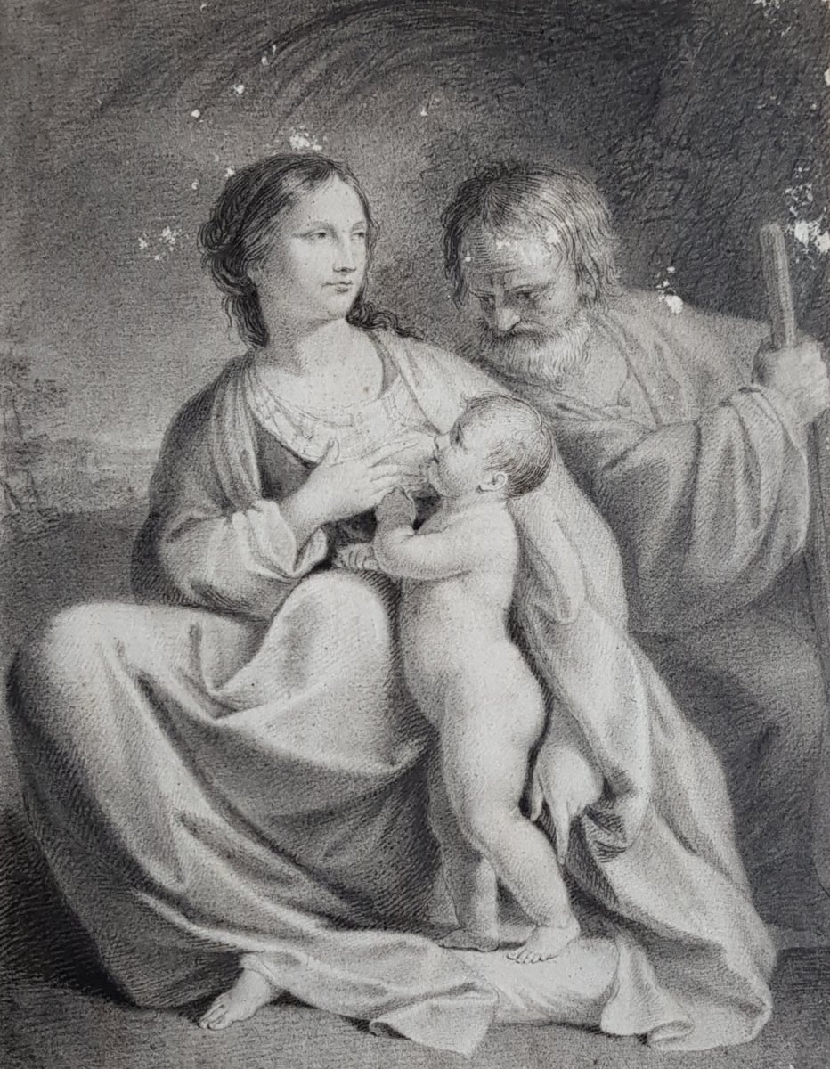 Drawing In Pencil And Ink 18th Representing The Break Of The Holy Family, Flight Egypt-photo-2