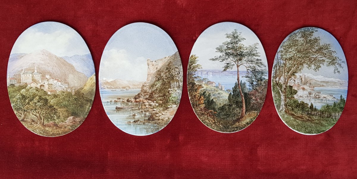 4 Views Of Cannes, Antibes, Poggio & San Remo Ceramic Plates Adélaide Anne Godfrey (1827-1915)-photo-3