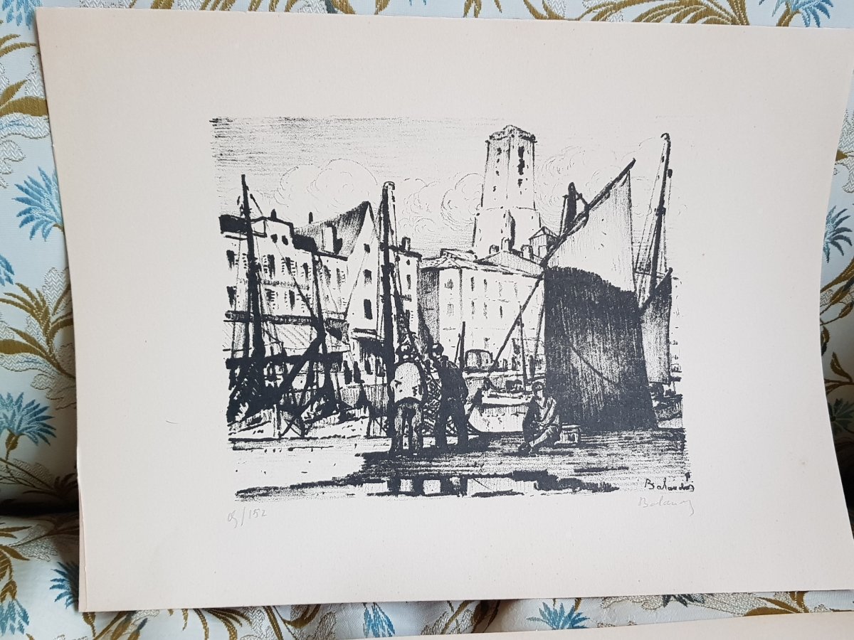 Series Of Eight Lithographs From La Rochelle By Gaston Balande Touzeau Editions-photo-2