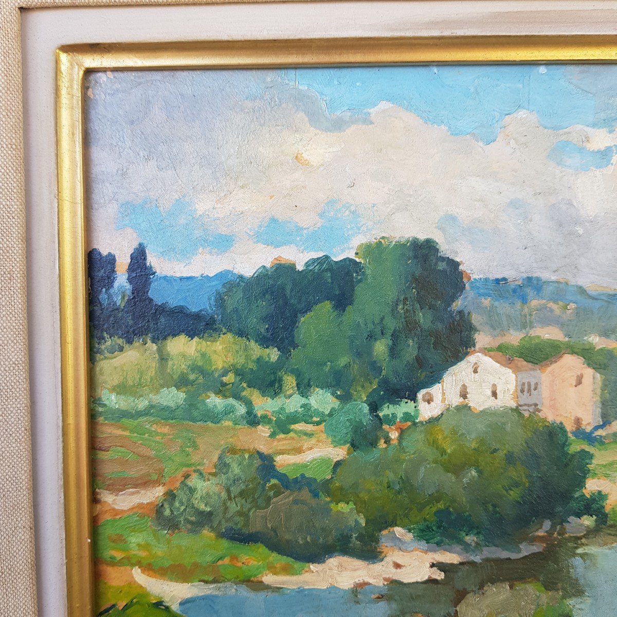 Painting Le Gard In Collias By Gabriel Vié Around 1950 Occitanie-photo-3