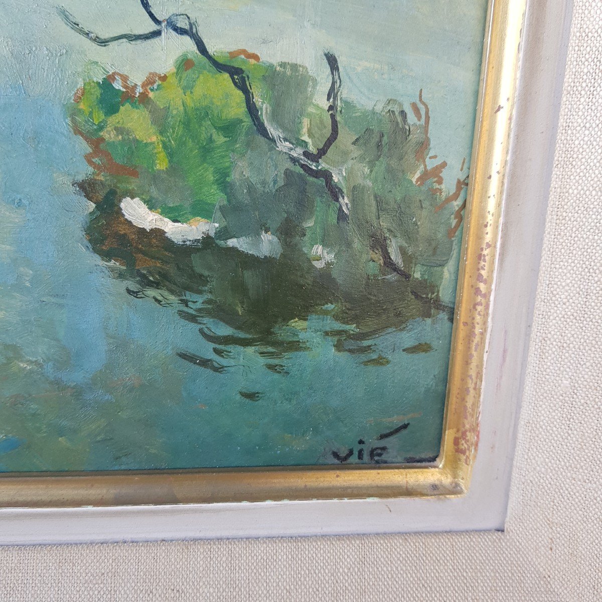 Tableau Le Gard à Collias Par Gabriel Vié Vers 1950 Occitanie-photo-4