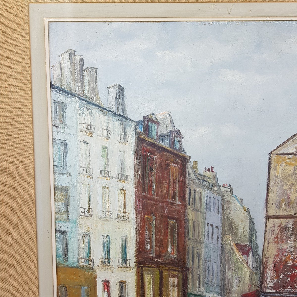 Large Painting The Market Rue Mouffetard In Paris 5th Arrondissement 1961 Francavilla-photo-3