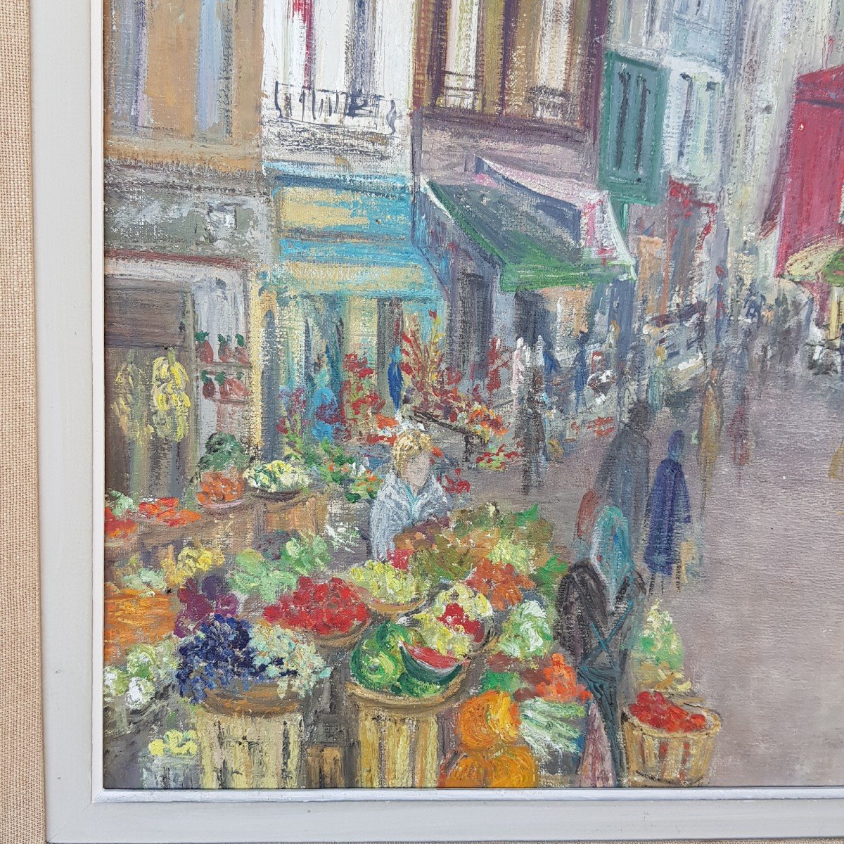 Large Painting The Market Rue Mouffetard In Paris 5th Arrondissement 1961 Francavilla-photo-3