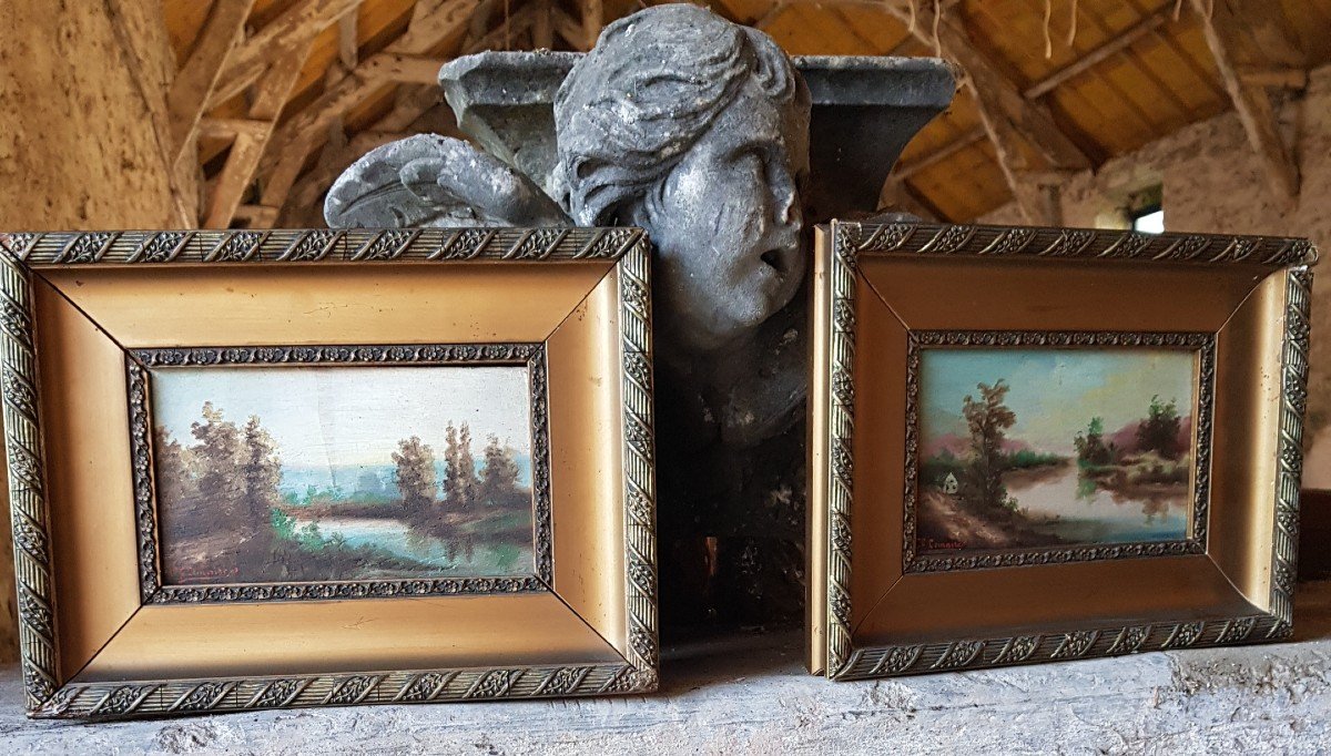 Pair Of Paintings Located Pond In Ville d'Avray Around 1900 Signed Ch.lemaire