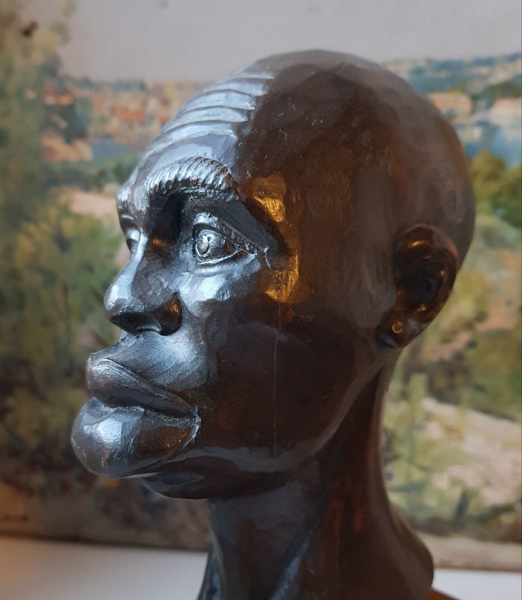 Sculpture En Buste d'Homme Noir Tye Africain Cuba-photo-3