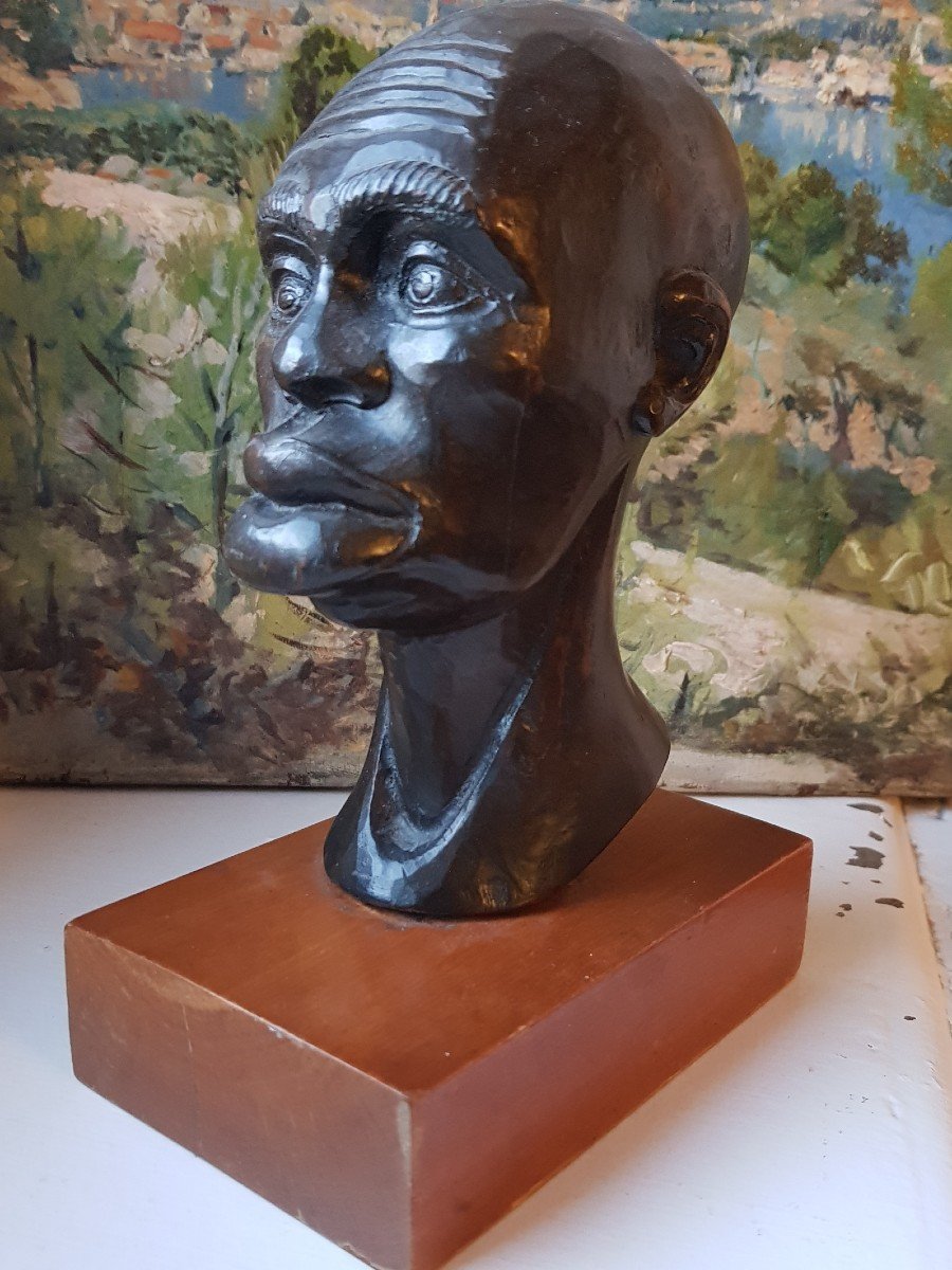 Sculpture En Buste d'Homme Noir Tye Africain Cuba-photo-4