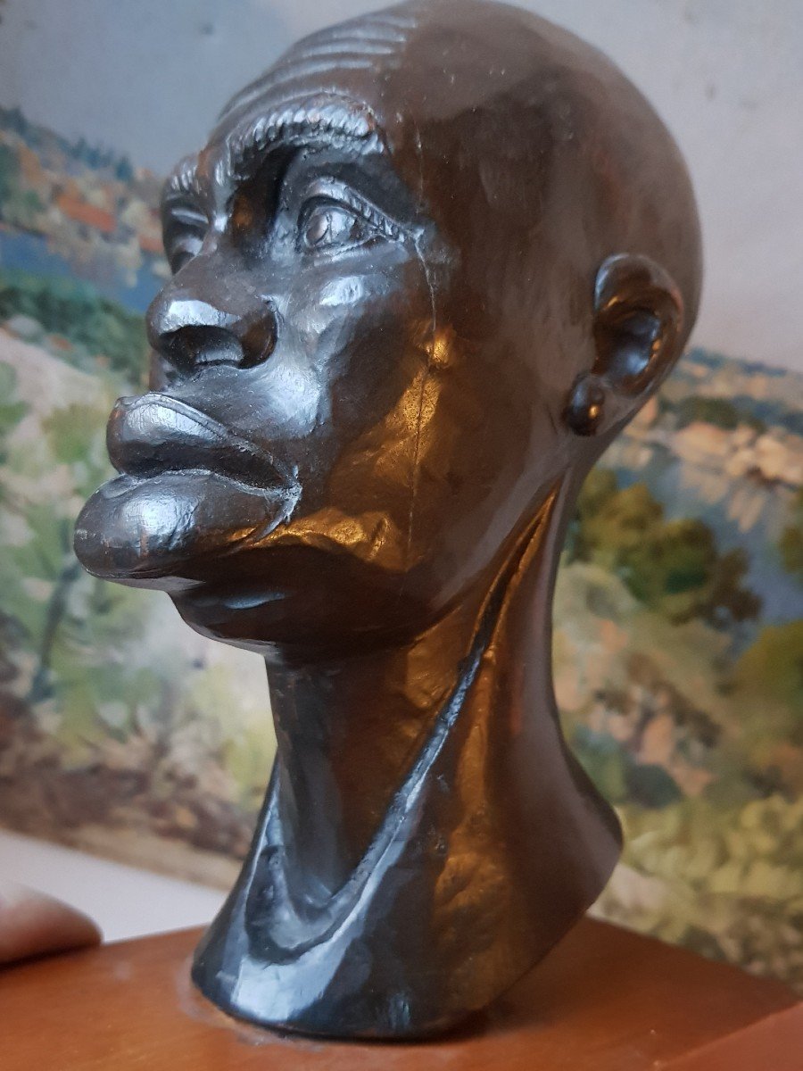 Black African Tye Man Bust Sculpture Cuba-photo-3