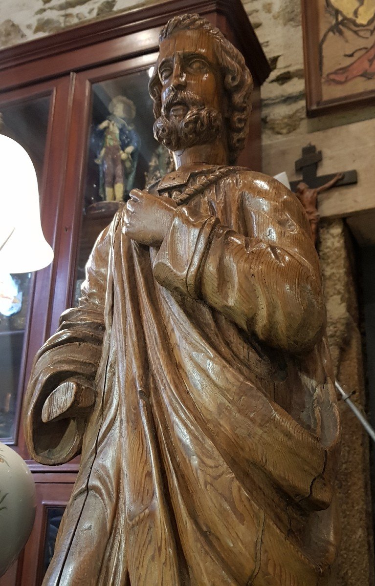 Statue Bretonne De Saint Pierre 17ème En Pin Bretagne-photo-2