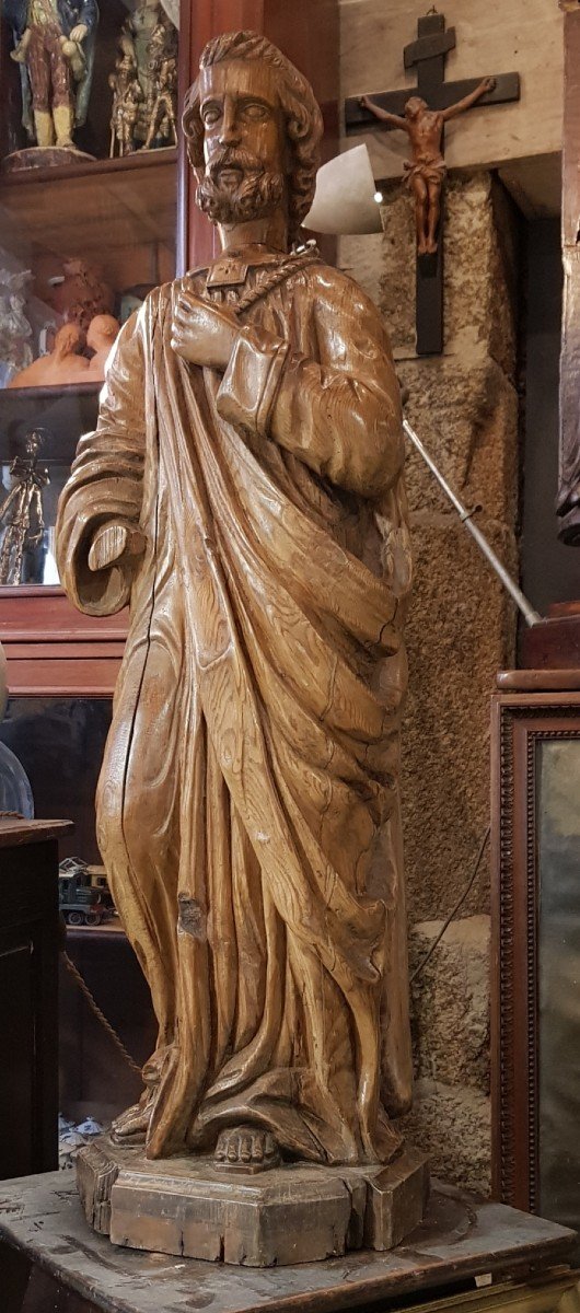 Statue Bretonne De Saint Pierre 17ème En Pin Bretagne-photo-6