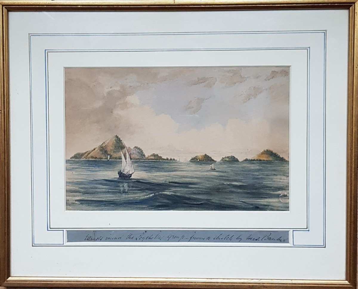 Watercolor Sailboats Approaching The Seychelles Round  Group Of Islands By Mrs Barker-photo-3