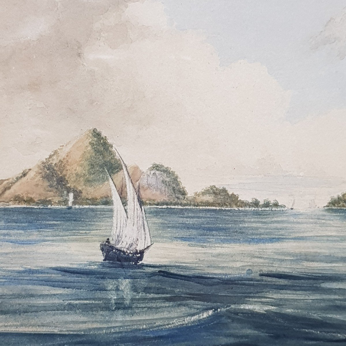 Watercolor Sailboats Approaching The Seychelles Round  Group Of Islands By Mrs Barker-photo-1