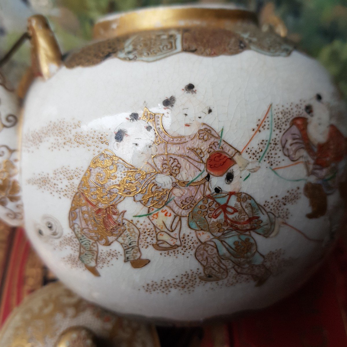 Japanese Ceramic Satsuma Ware Teapot Decor To Children Boys Playing-photo-6