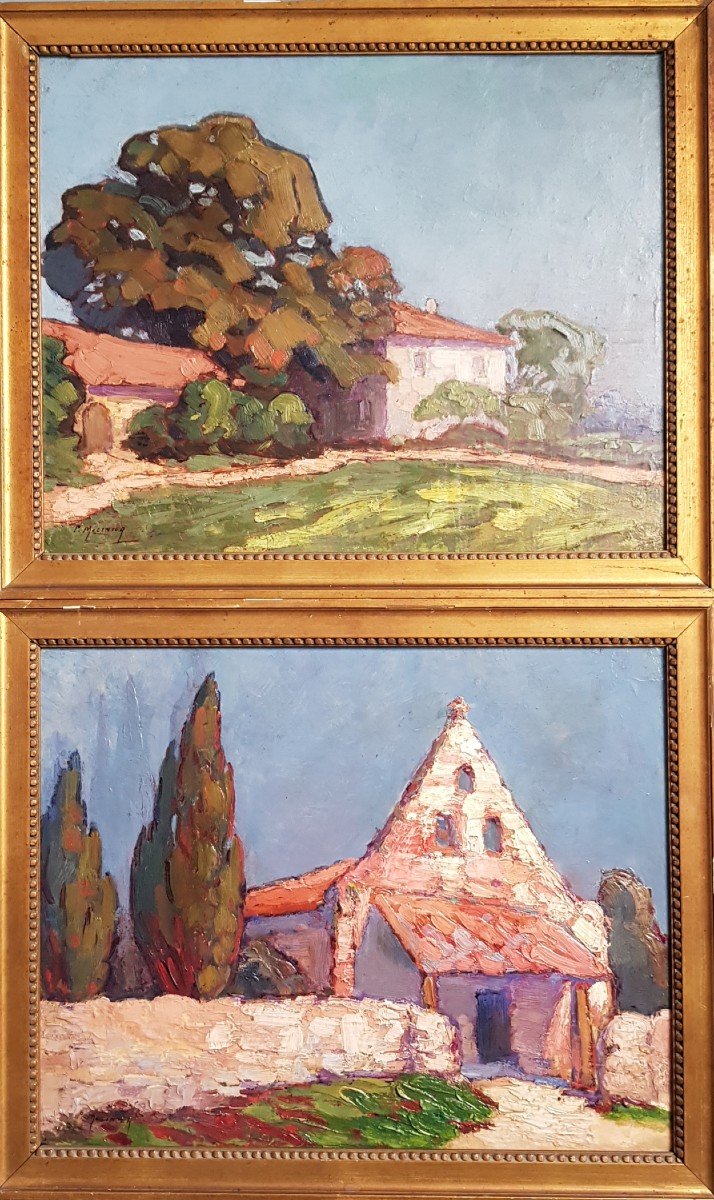 Pair Of Paintings By Pierre Molinier (1900-1976) Landscapes Of The Lot Et Garonne Agen Bordeaux