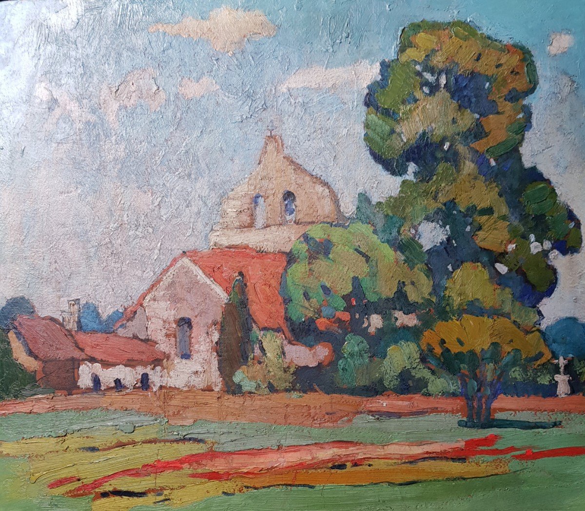 Tableau  De Pierre Molinier (1900-1976)chapelle église Paysage Du Lot Et Garonne Bordeaux Agen