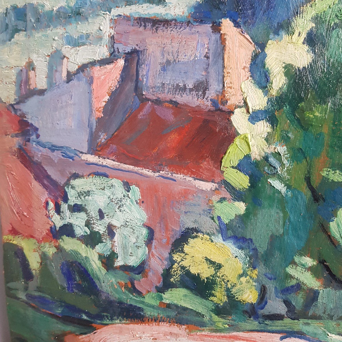 Painting By Pierre Molinier (1900-1976) Red Roof 2 Landscape Of The Lot Et Garonne Bordeaux Agen-photo-4