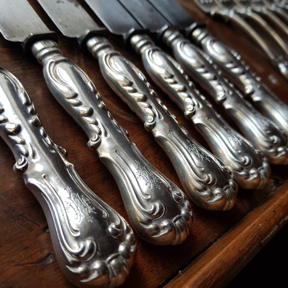 Carl Klinkosch Silver Austro Hungarian Dessert Service Knives Forks Spoons-photo-2