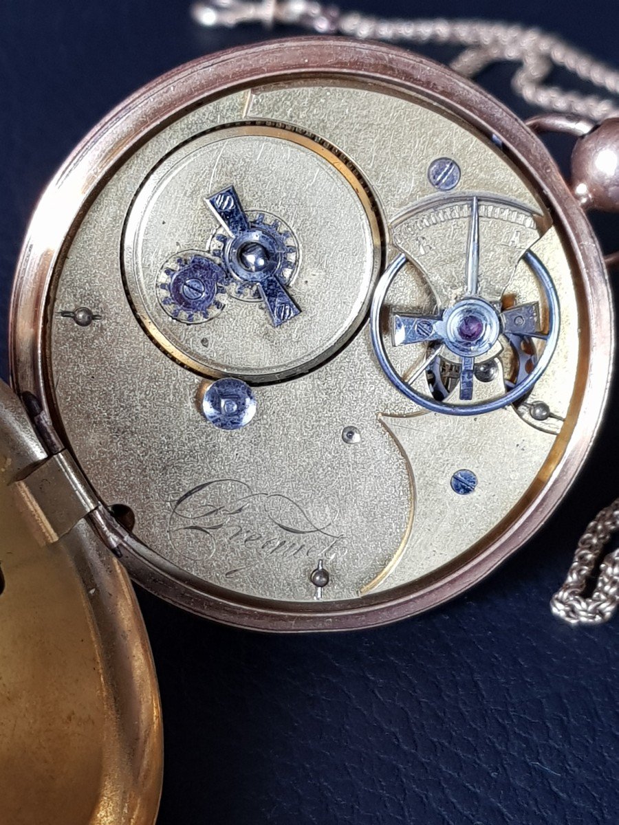 Breguet Pocket Watch With Quantiemes Gousset Solid Gold With Its Watch Chain-photo-8