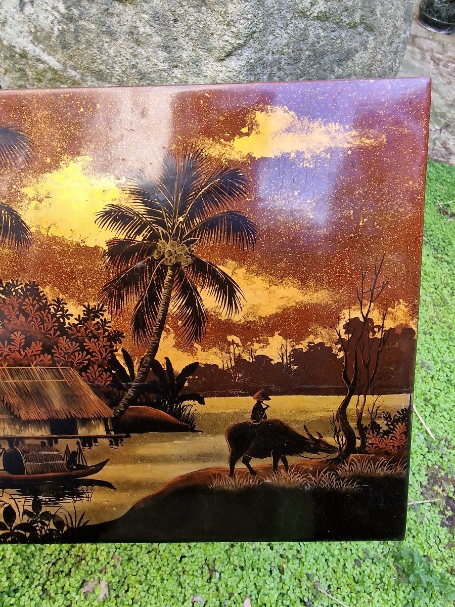 Vietnamese Panel In Lacquered Wood Decor Of Landscapes And Life Scenes Of Vietnam-photo-3