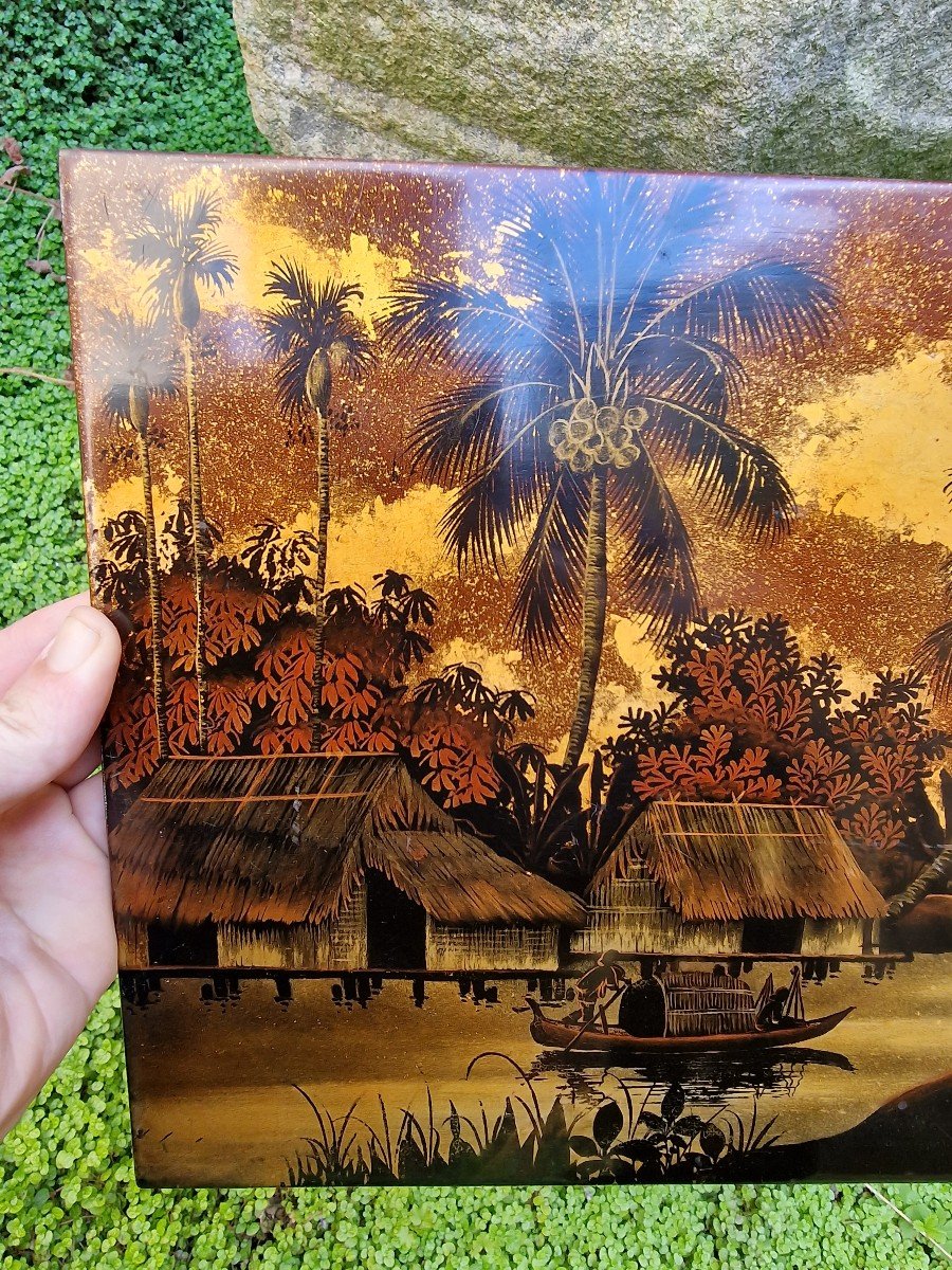 Vietnamese Panel In Lacquered Wood Decor Of Landscapes And Life Scenes Of Vietnam-photo-4