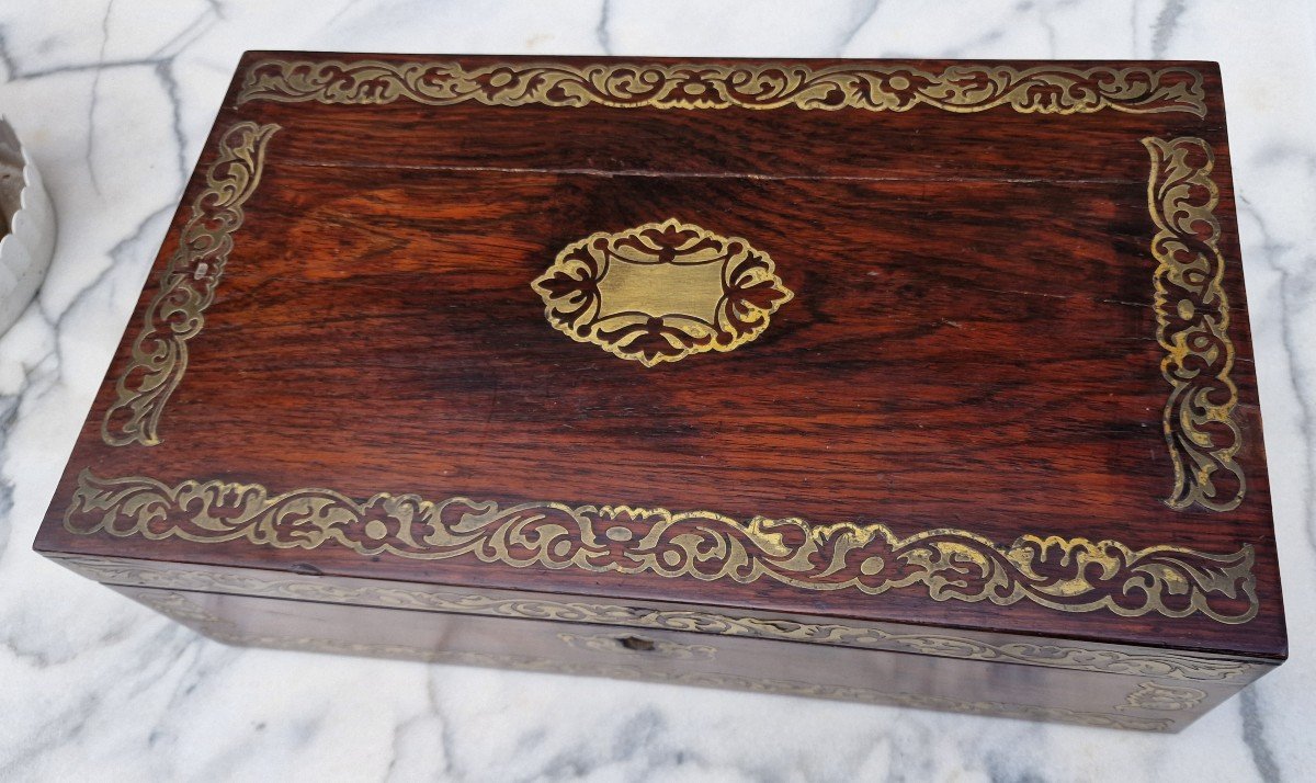 Marine Rosewood And Golden Brass Writing Box Restoration-photo-3