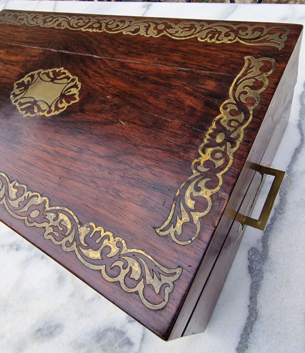 Marine Rosewood And Golden Brass Writing Box Restoration-photo-4