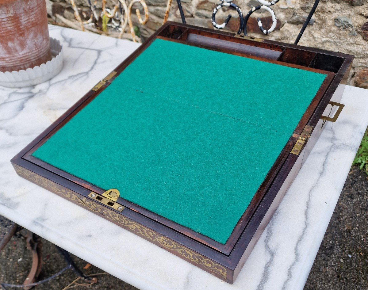 Marine Rosewood And Golden Brass Writing Box Restoration-photo-1