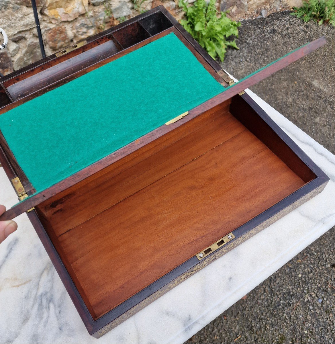 Marine Rosewood And Golden Brass Writing Box Restoration-photo-4