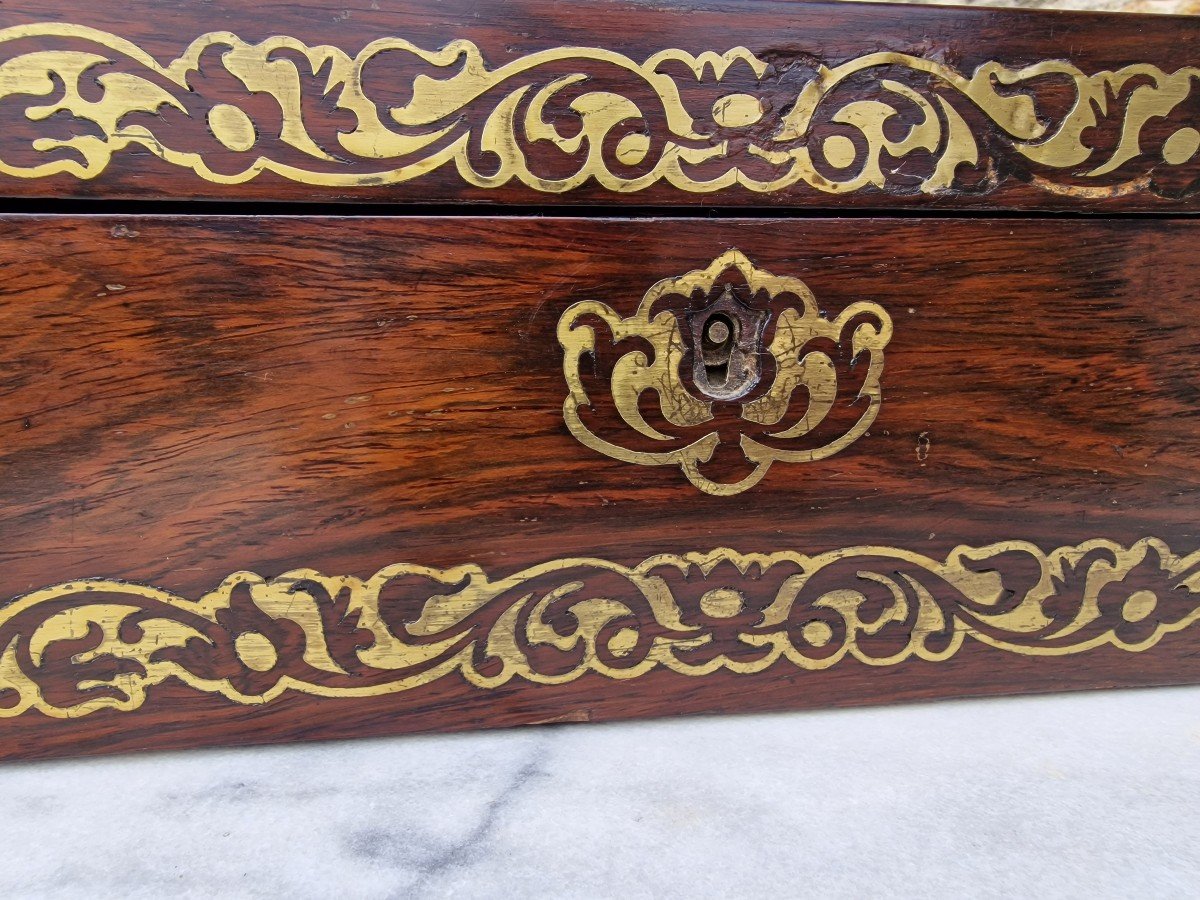 Marine Rosewood And Golden Brass Writing Box Restoration-photo-7